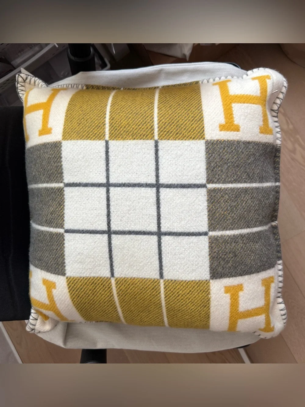 Two Hermes Avalon III Throw Pillow yellow grey